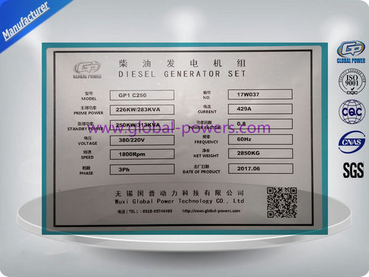 গ্লোবাল পাওয়ার সাইলেন্ট ডিজেল জেনারেটর সেট কামিন্স ৬এলটিএএ৮.৯-জি৩ ২২৬ কিলোওয়াট ২৮৩ কেভিএ সরবরাহকারী